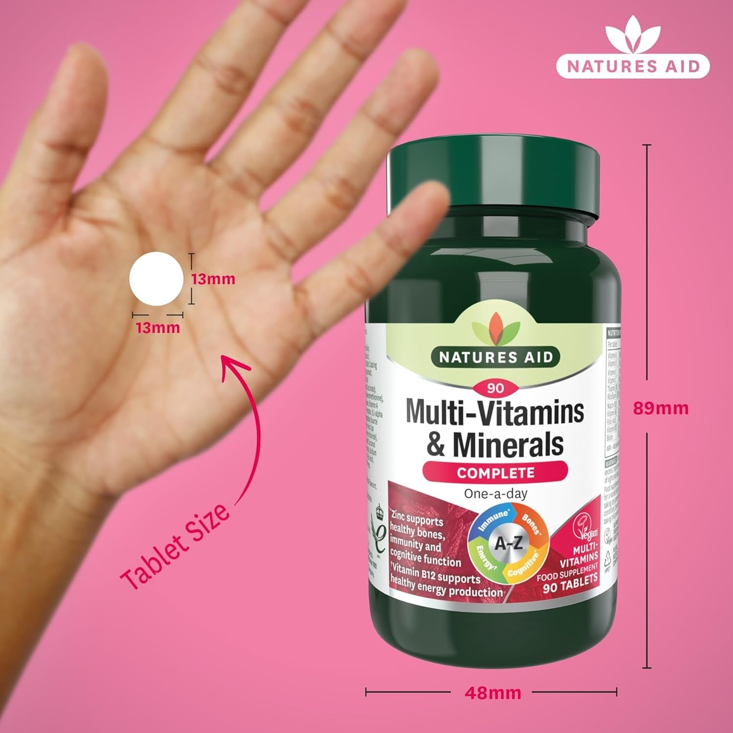 Natures Aid Multivitamins & Minerals – One-A-Day High Potency Daily Multi-Vitamin Supplement Inc. B12 & Zinc – Supports Energy, Bones, Immunity, Hair, Nails – Vegan, Non-Gmo, Gluten-Free – 90 Tablets