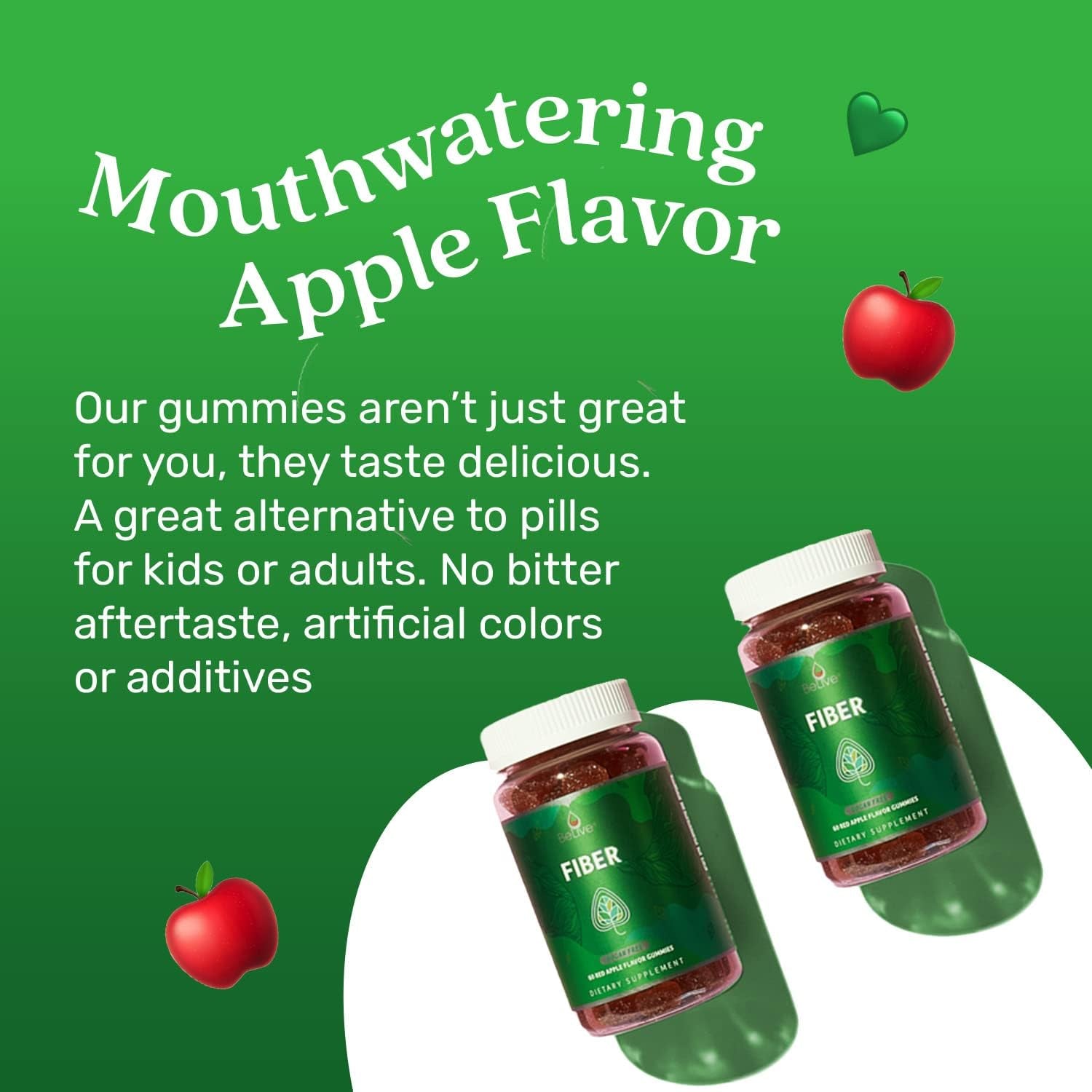 Fiber Gummies with Sugar-Free Prebiotic & High Strength Inulin - Fiber Supplement, Weight Control, Digestive Support for Kids & Adults - Apple Flavor (60 Ct) (1 Pack)
