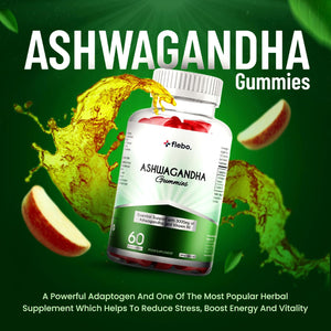 Flebo Ashwagandha High Strength Gummies, Vegan & Gluten-Free I Stress & Anxiety Relief for Adults, Ashwagandha Gummies Supplement for Relaxation and Wellness 60 Two - a - Day I Apple Flavor
