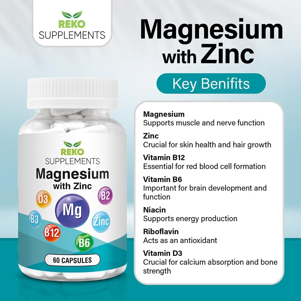 Magnesium Complex 7-In-1 With, Zinc, Vitamin B12 High Strength, Vitamin B6, B2 Riboflavin, B3 Niacin – Vitamin D3 – Muscle, Bone Health, Tiredness, Sleep Supplements, Vegan Capsules
