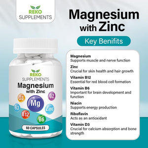 Magnesium Complex 7-In-1 With, Zinc, Vitamin B12 High Strength, Vitamin B6, B2 Riboflavin, B3 Niacin – Vitamin D3 – Muscle, Bone Health, Tiredness, Sleep Supplements, Vegan Capsules