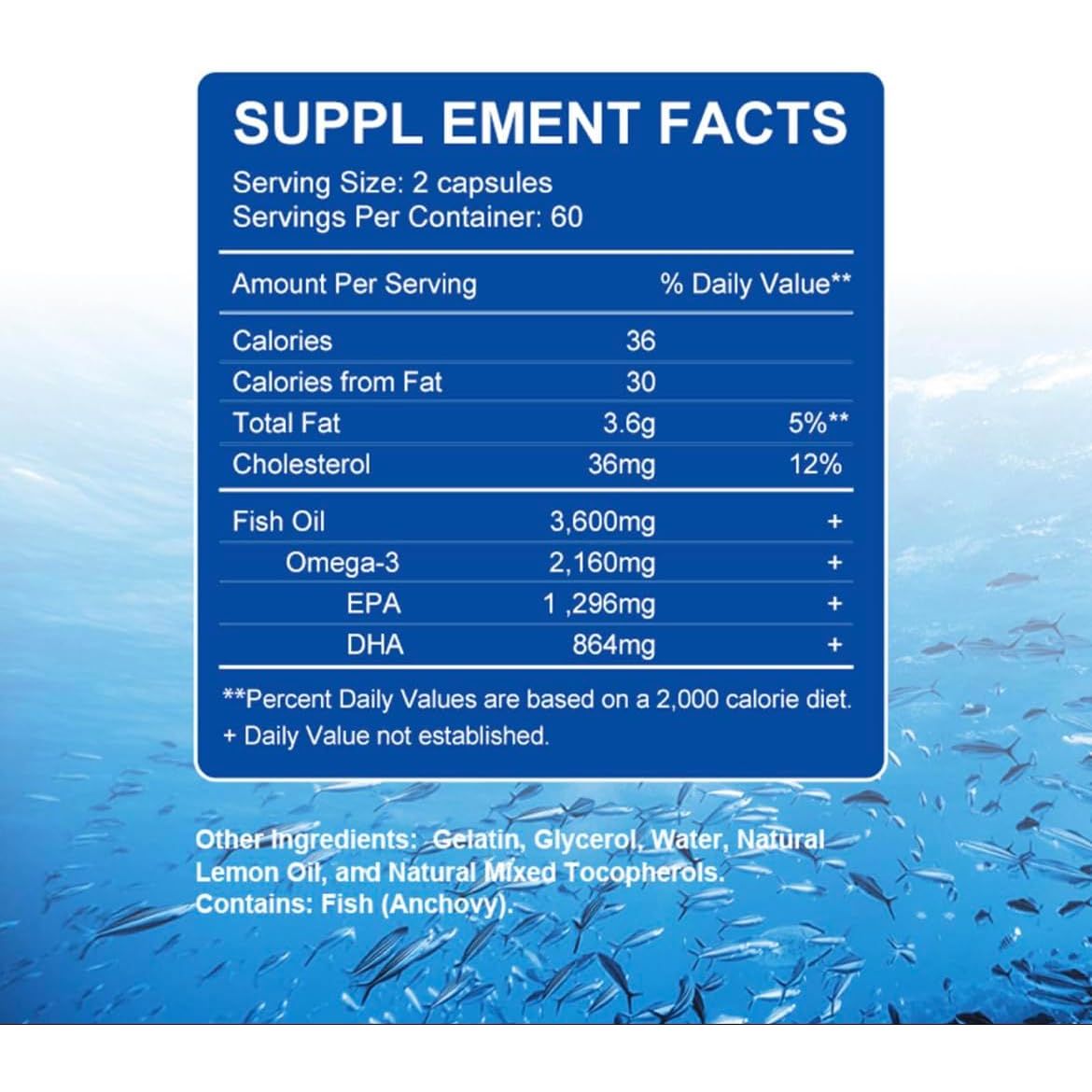 **New**Premium Omega 3 Fish Oil Max Strength 3600Mg Boost Heart Health, Brain Function, and Joint Mobility High EPA 1296Mg & DHA 864Mg Essential Fatty Acids for Optimal Wellness