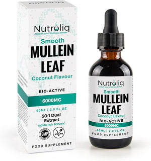 Nutroliq Mullein Leaf 50:1 Extract Drops - Vegan, Non-Gmo Supplements for Lung Cleanse and Respiratory Health, Digestive Wellness, Sound Sleep Support - Fast Absorption Tincture - 60Ml, 2 Month Supply