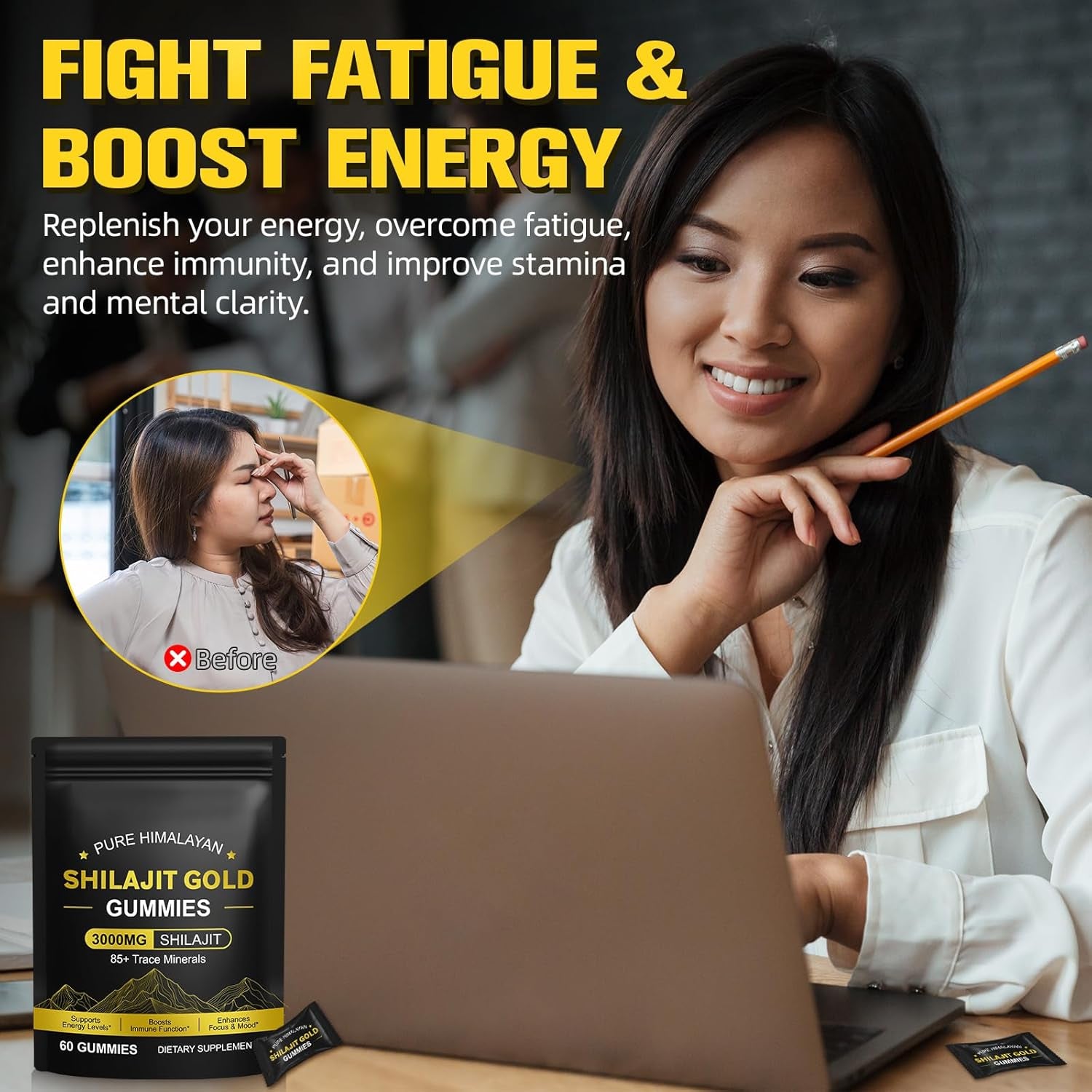 Shilajit Gummies for Men & Women, Enhanced Strength Gummies for Overall Wellness, Natural Himalayan Gold Shilajit Gummie Rich in Ashwagandha, Gokshura, Energy Boost and Endurance, 60 Gummies