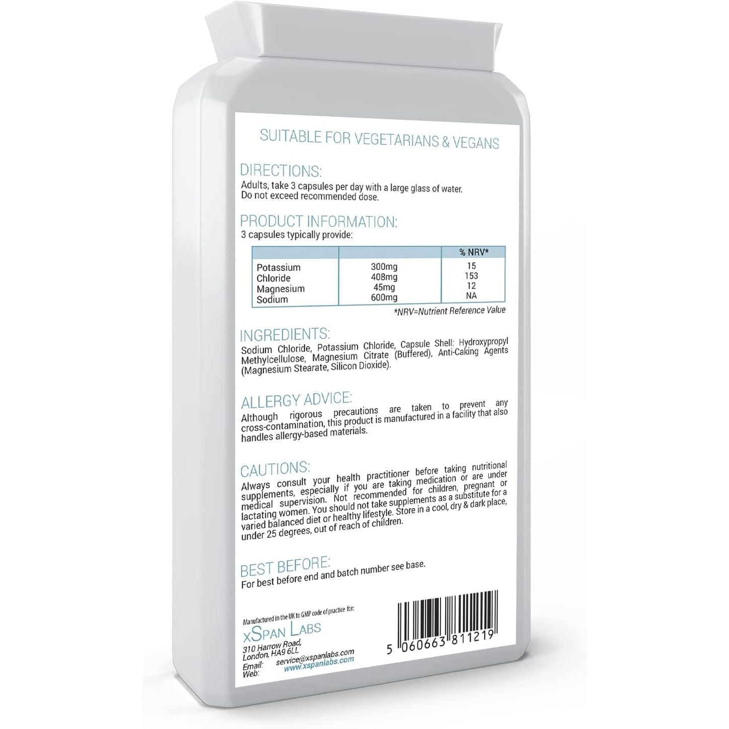 Fasting Electrolytes - 120 Capsules - Advanced Rapid Rehydration Formula with a Balanced Magnesium, Sodium, Potassium & Chloride Blend - Suitable for Ketogenic Diets - Vegan Friendly - UK Made