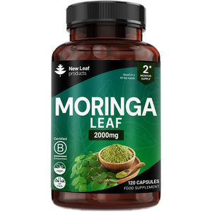 Moringa Leaf Capsules - High Strength Moringa Capsules 2000Mg - Pure Vegan Extract & Powder - 120 (Two Months Supply) Enriched with Black Pepper by New Leaf