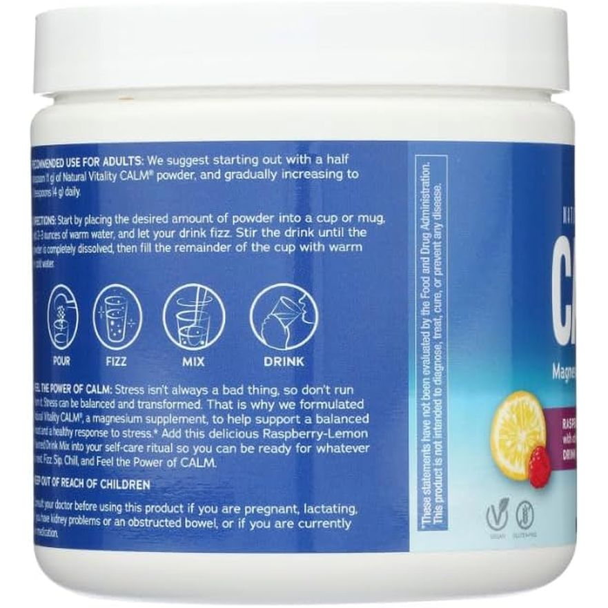 Magnesium Powder Calm, Raspberry-Lemon, Gluten Free, 226 G