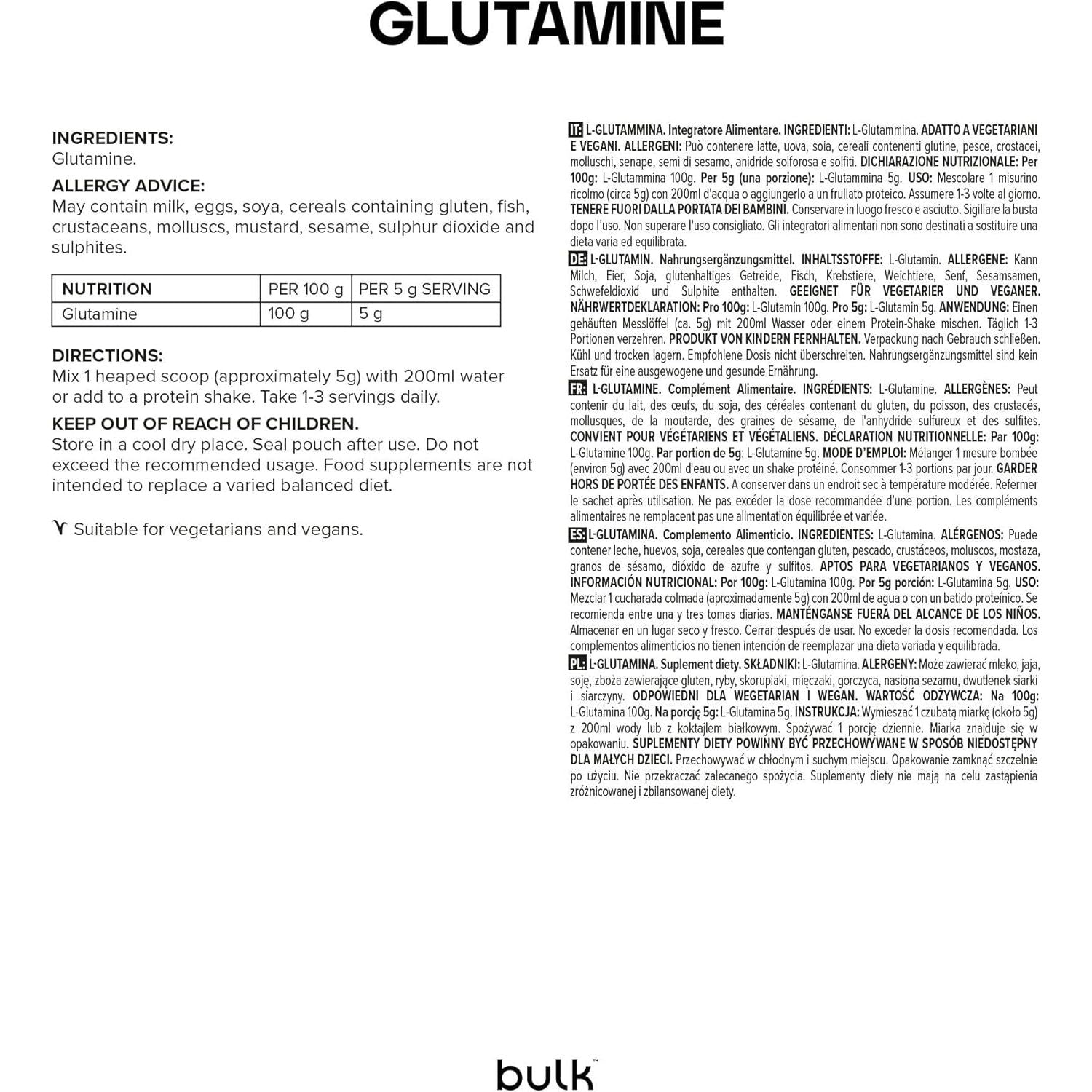 Bulk Pure L-Glutamine Powder, Unflavoured, 500 G, Packaging May Vary