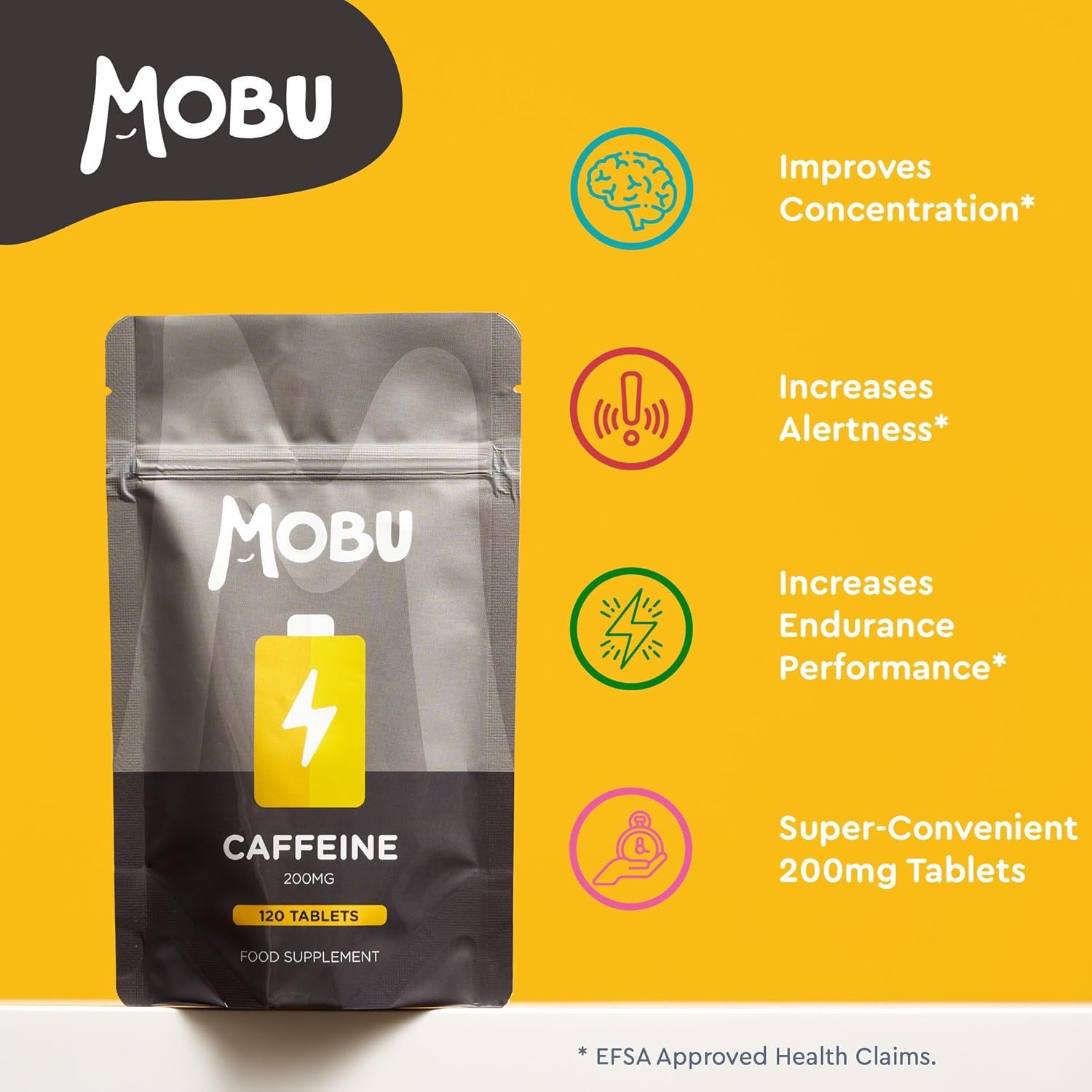 Caffeine Tablets 200Mg 120 Energy Tablets | Focus, Concentration, Energy Boost & Exercise Support Pre Workout | Improve Focus | Vegan UK Made | MOBU