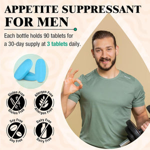 Appetite Suppressant & Fat Burner for Men – High-Dose 3217Mg Natural Formula with Glucomannan & Green Tea – Fast-Acting Energy Booster – Controls Cravings – Keto Friendly – 90 Tablets