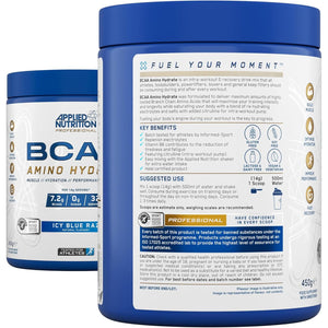 Applied Nutrition BCAA Powder - Branched Chain Amino Acids Bcaas Supplement, Amino Hydrate Intra Workout & Recovery Energy Drink (450G - 32 Servings) (ICY Blue Raz)