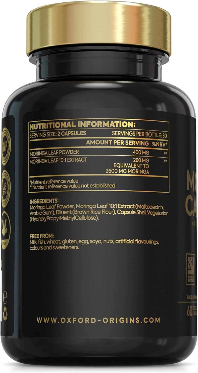 Advanced Moringa 60 Capsules 3000Mg | Two Capsules per Day for Wellness | 1 Month Supply | High Strength & Vibrant Moringa Powder for Vitality | Easy Swallow Natural Boost | Lovingly Made in the UK