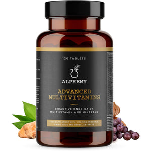 Advanced Multivitamin & Minerals | 120 Tablets / 4 Month Supply | 26 A-Z High Strength Bioactive Vitamins, Minerals, Antioxidants & Herbal Extracts. Daily Supplement for Men & Women. UK Made Alphemy