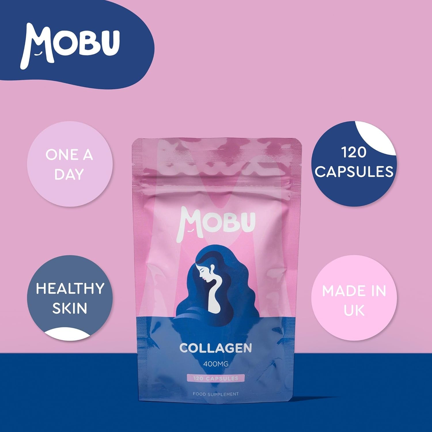 Hydrolysed Collagen 400Mg 120 Capsules | Hair, Skin and Joint Health Supplement | Bovine Collagen Type 1 for Women & Men | Letterbox Friendly | MOBU UK
