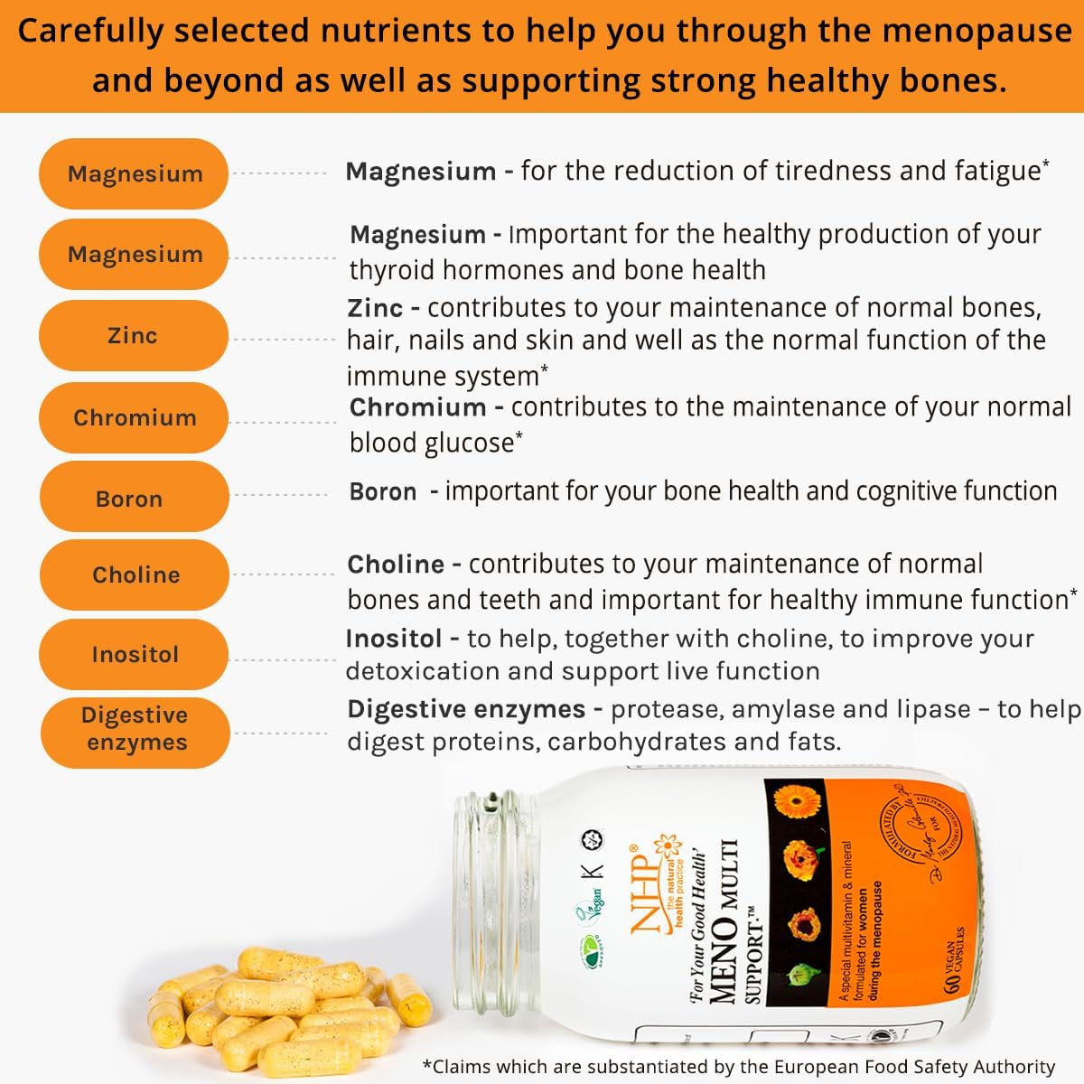 NHP Advanced Meno Multi Support - Multivitamin Formula for Menopause Health, Hormonal Balance, Bone Strength and Overall Well-Being,Gluten - Free, Dairy Free,60 Vegan Capsules