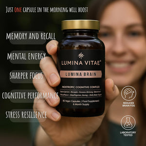 Lumina Brain Nootropic Cognitive Complex – 60 Vegan Capsules for Focus & Memory Support with Bacopa, DMAE, L‑Tyrosine, Acetyl‑Carnitine & Citicoline