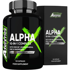 Alpha X Testosterone Supplements for Men - Testosterone Booster for Men 120 Capsules - 10 Powerful Ingredients & Vitamins Including KSM-66 Ashwagandha, Zinc, Maca Root Extract - Made in the UK