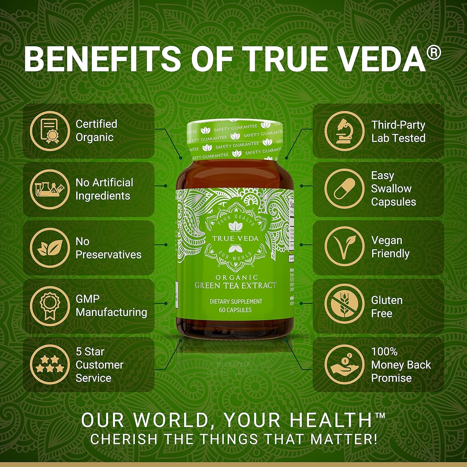 Organic Green Tea Extract Capsules - Certified Organic by Soil Association | 100% Natural Supplement | Natural Low Caffeine Source | Vegan | Ayurveda | 60 Easy Swallow Green Tea Tablets | Made in UK