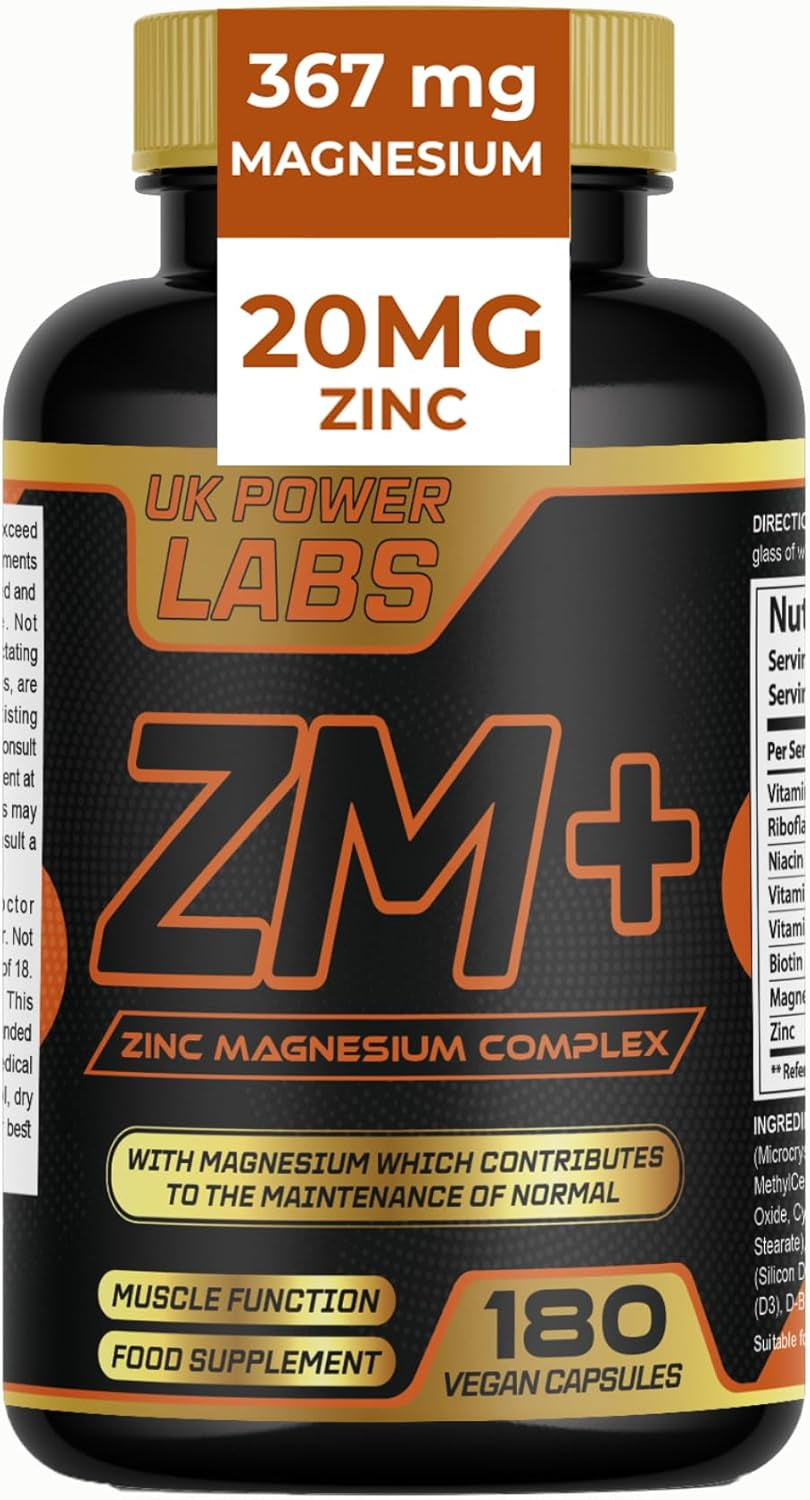 ZM+ Zinc Magnesium B6 Supplement for Men – High Strength ZMA Complex for Sleep, Testosterone & Muscle Recovery – 180 Vegan Capsules