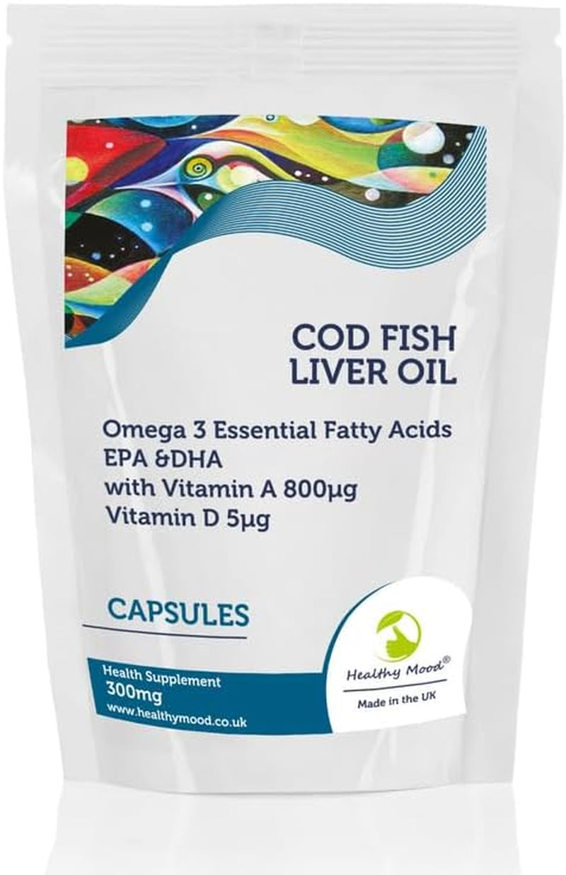 Cod Liver Oil 300Mg High Strength Cod Capsules: Vitamin A, D3, Omega 3 EPA DHA Fish Oil - Uk-Made Health Supplements