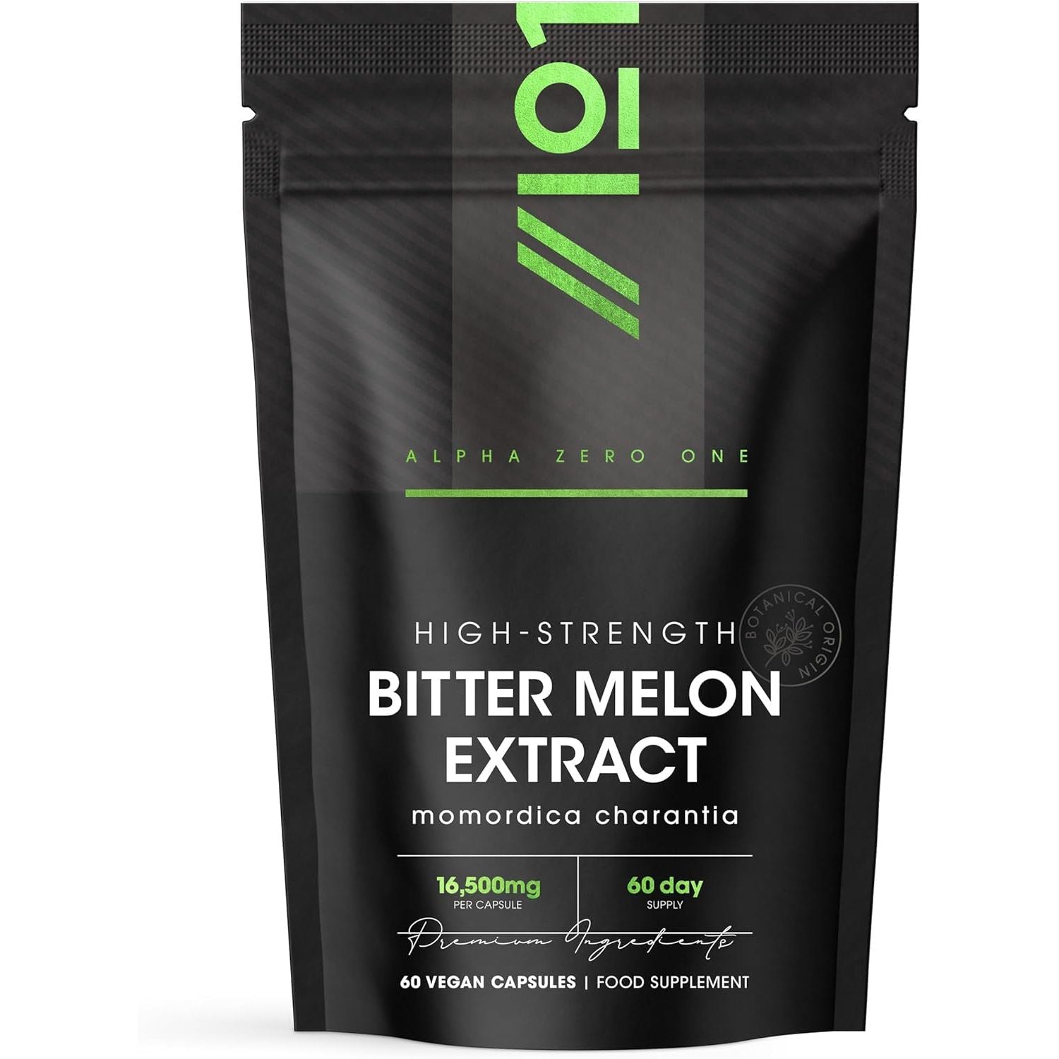 Bitter Melon Extract 16,500Mg (Karela) – 60 Vegan Capsules (2 Months Supply) – Resealable and Recyclable Pouch by Alpha01 (Natural)
