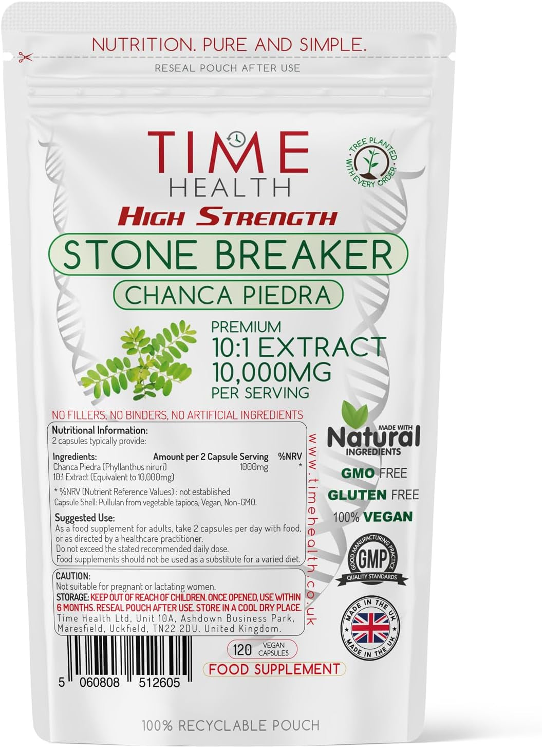 High Strength Stone Breaker - Chanca Piedra - 10,000Mg - 120 Capsules - Kidney & Liver Support - Dissolve, Flush & Cleanse - UK Made Supplement - GMP - Additive Free - Vegan (120 Count (Pack of 1))