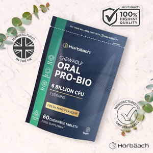 Oral Probio for Mouth 6 Billion CFU | Advanced Dental Biotics for Adults | 7 Strains Including Lactobacillus Reuteri | 60 Vegan Chewable Tablets | Mint Flavour | by Horbaach