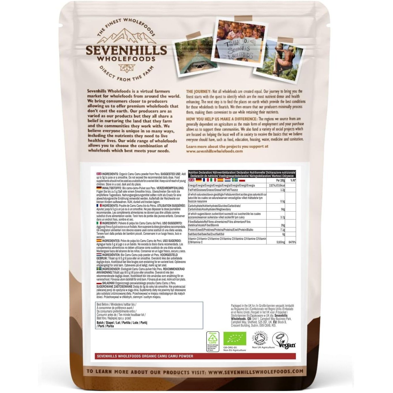 Sevenhills Wholefoods Organic Camu Camu Fruit Powder 250G, Natural Vitamin C