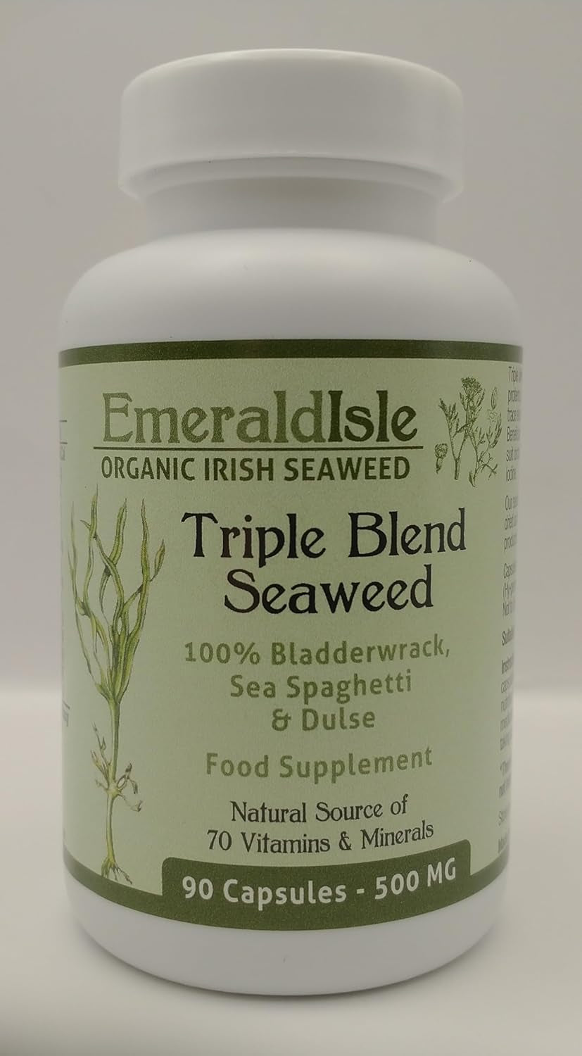 Triple Blend Seaweed Tablets 500 Mg 90 Capsules Certified Organic Harvested in North Atlantic Coast of Ireland