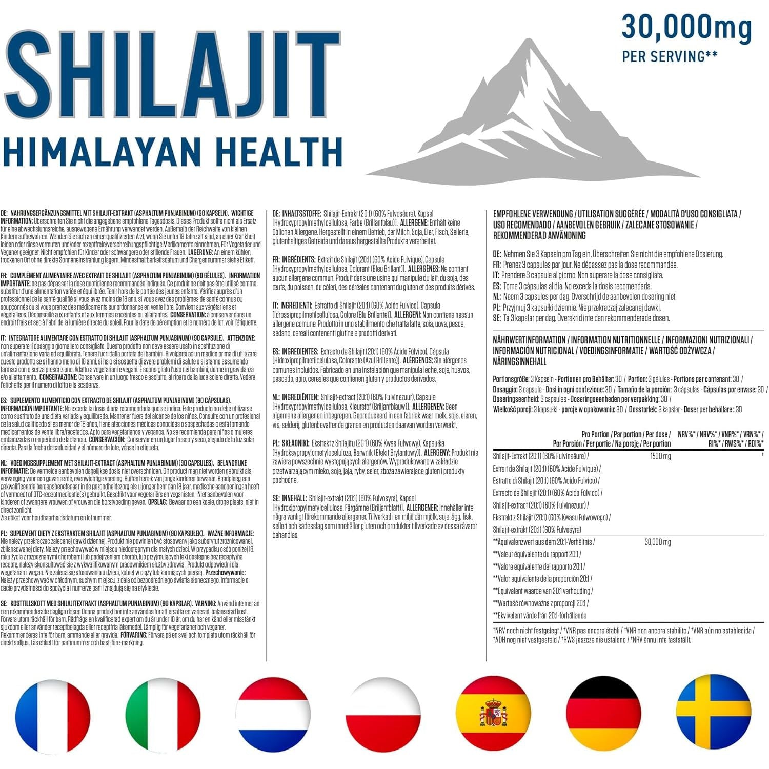 Applied Nutrition Shilajit Capsules 30,000Mg – 60% Fulvic Acid (750Mg 20:1 Extract) Pure Himalayan Supplement 85+ Minerals for Energy + Immunity - High Strength Antioxidant - 90 Capsules (30 Servings)