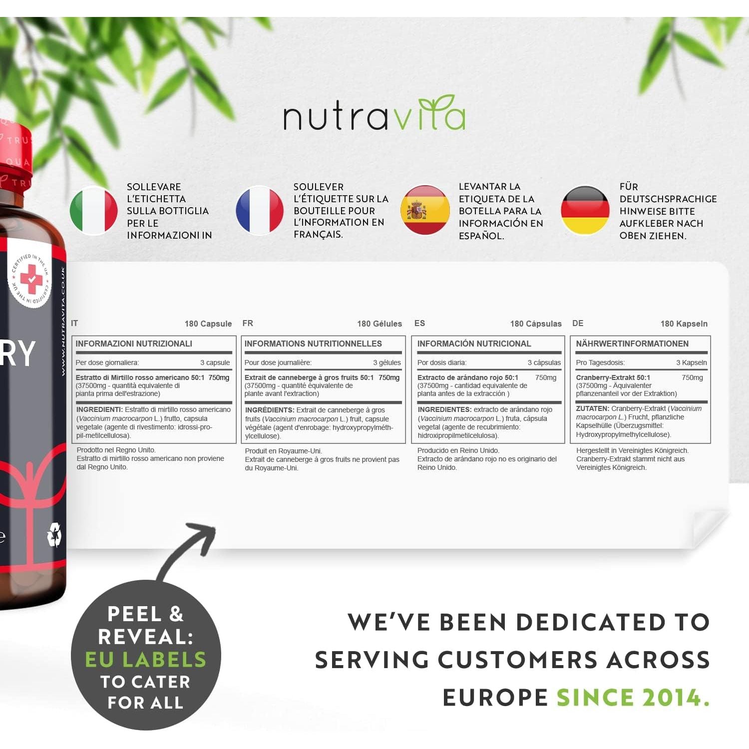 Max Strength Cranberry 37,500Mg - 180 Vegan Capsules – Daily Supplement for Women – 50:1 Pure Cranberry Extract Supplement – Made in the UK by Nutravita