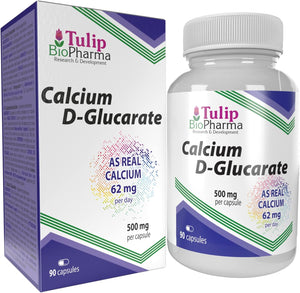 Tulip Biopharma Calcium D-Glucarate 500Mg 90 Capsules, 3Rd Party Lab Tested, High Strength Supplement, No Fillers or Bulkers, Gluten and GMO Free