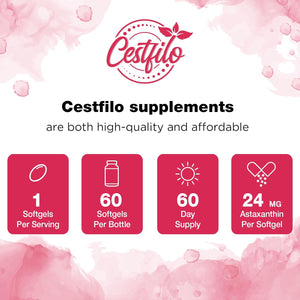 Cestfilo Liposomal Astaxanthin Supplement 24MG, Maximum Absorption, Natural Antioxidant for Skin & Eye Health, Gluten Free, Non-Gmo & No Gluten (60 Count (Pack of 1))