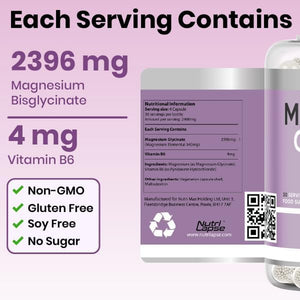 Magnesium Glycinate 120 Capsules – High Strength, Granular Technology, Sustained Slow Release for Maximum Absorption – 2400Mg Delivering 340Mg Elemental Magnesium per Serving