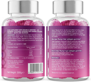 Collagen Gummies - Plump It up Raspberry-120 High Strenght Marine Collagen Gummies 500Mg per Serving with Biotin, Vitamin C & Folic Acid from Beauty & Co. (120)