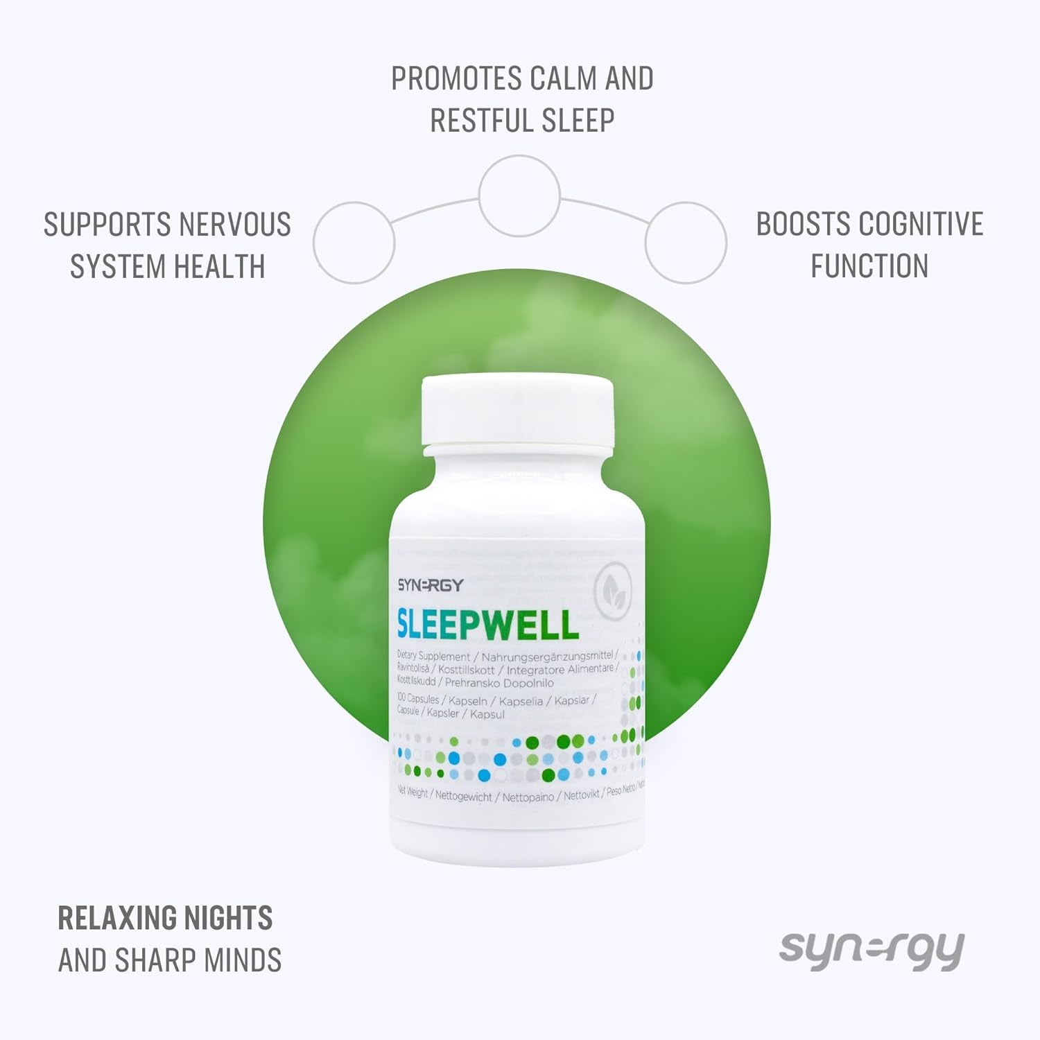 Synergy Worldwide Sleepwell 100 Capsules | Relaxation Supplement with Valerian Root, Passionflower, and Hop Flower | Supports Nervous System Health | Helps Reduce Anxiety and Promote Calm | 39 Gr