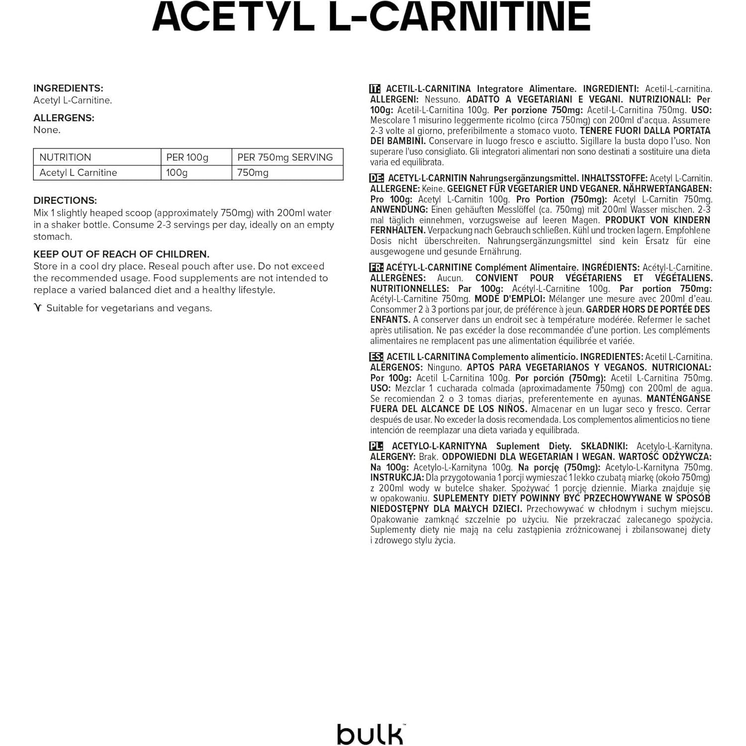 Bulk Pure Acetyl L-Carnitine (ALCAR) Powder, 100 G, Packaging May Vary