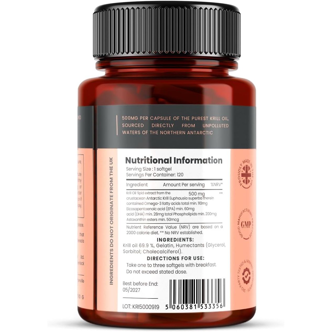 Ultra Pure Superba Krill Oil 500Mg X 240 Capsules (2 Bottles) - Sourced in the Unpolluted Waters of the Antarctic. Providing a Rich Supply of Astaxanthin and Omega 3
