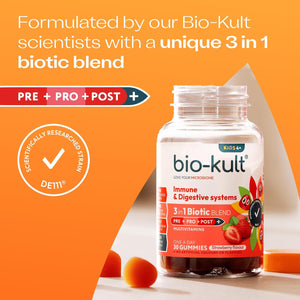 Bio-Kult 3In1 Gut Health Gummies for Kids | 2B CFU + Multivitamins | Strawberry Flavour | Ages 4+ | 30 Probiotic Gummies