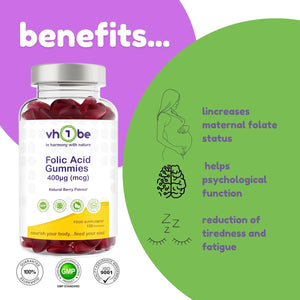 Folic Acid Gummies 400Μg – Prenatal & Pregnancy Support – Berry Flavour Vegan Supplement – 120 Gummies