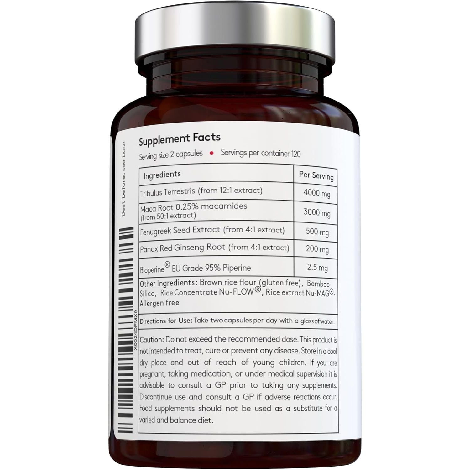 [Vital Haven] 4-In-1 Libido Booster - Maca Root + Tribulus Terrestris + Red Ginseng + Fenugreek with Bioperine for Maximum Absorption - Max Potency - 2-Month Supply - Vegan - Made in the UK