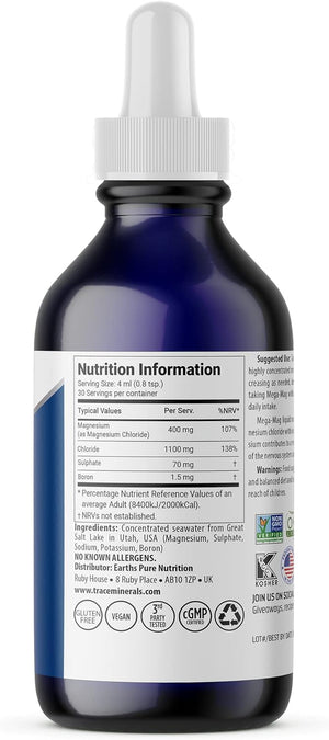 Trace Minerals Mega-Mag Magnesium Supplement - 4Fl Oz Low Sodium Dietary Supplement - Ultra-Concentrated 400Mg