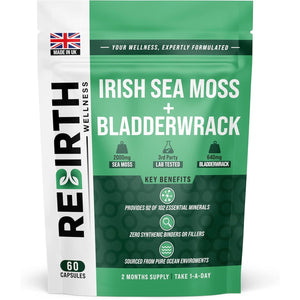 Sea Moss and Bladderwrack - 60 High Strength Capsules - 2 Month Supply - Vegan Friendly -No Synthetic Fillers or Binders - Made in the UK - Rebirth Wellness
