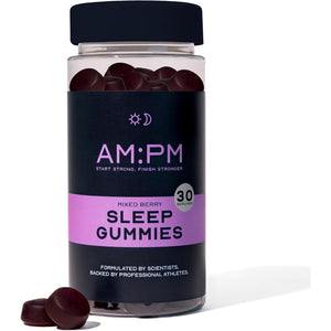 AM:PM Sleep Gummies - Vegan Sleep Aid with Natural Ingredients - Lemon Balm, Chamomile, Zinc, Vitamin B6 & 5-HTP - Berry Flavour - 60 Gummies (30 Day Supply)