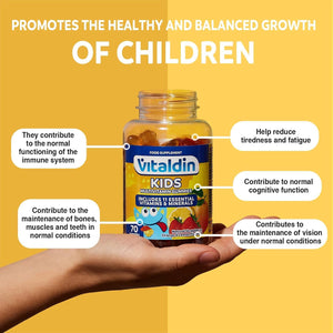 VITALDIN Kids Multivitamin Gummies – Food Supplement for Children with 11 Essential Vitamins & Minerals – 70 Chewable Gummies (1-Month Supply); Fruit Flavour – Vitality & Immune System – Gluten Free