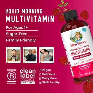 Maryruth Organics, Liquid Morning Multivitamin Essentials+, Essential Vitamins & Minerals, Sugar Free, Raspberry Flavour, 450Ml, Vegan, Gluten Free