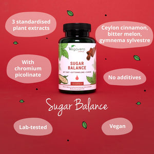 Vegavero Blood Sugar Control | Chromium Picolinate, Ceylon Cinnamon Extract, Momordica Charantia and Gymnema Sylvestre Extract | Blood Glucose Metabolism* | 120 Capsules | Vegan