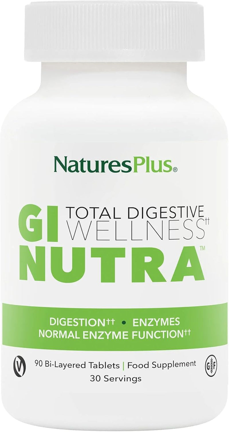 Naturesplus GI Nutra Total Digestive Wellness - Probiotics Supplement with Prebiotics, Digestive Enzymes, Glutamine, Calcium - Gut, Bloating - Vegetarian, Gluten Free - 90 Tablets