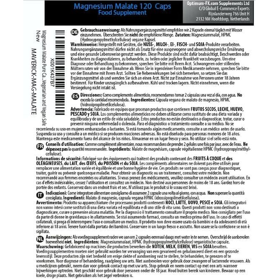 Magnesium Malate Pure Capsules 800Mg per Capsule - NO Fillers - Vegetarian and Vegan Safe