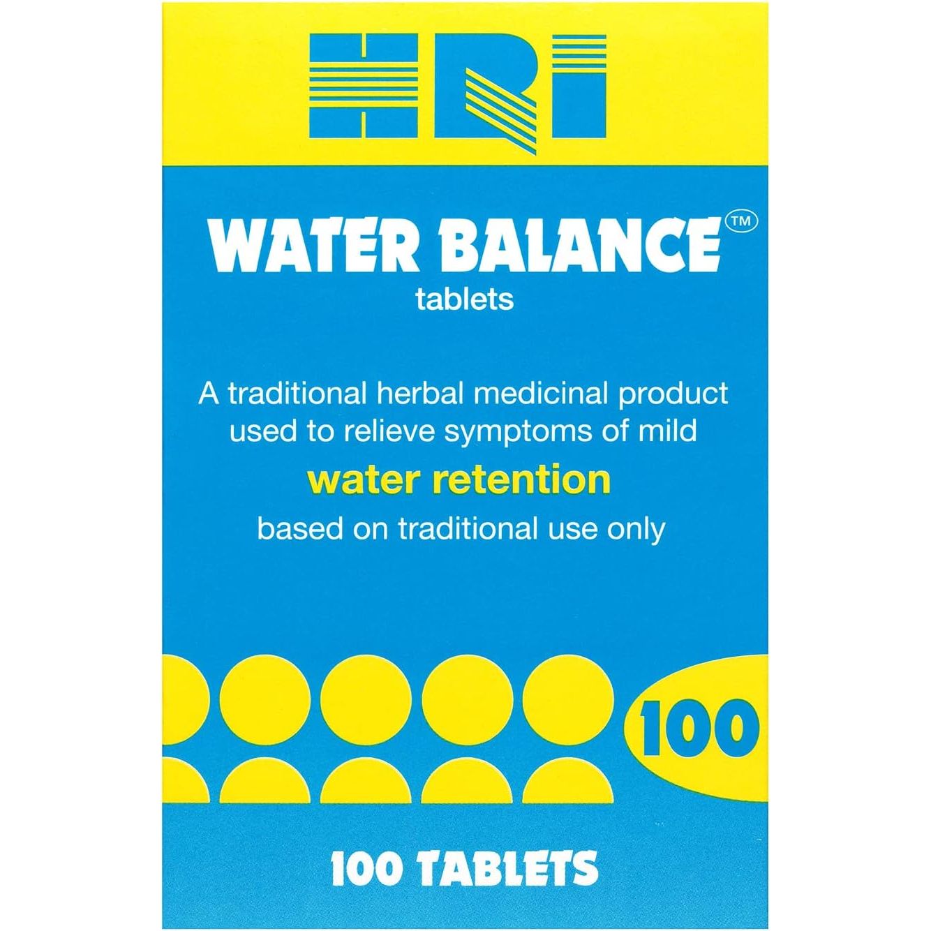 HRI Water Balance 100 Tablets - to Relieve Symptoms of Mild Water Retention. with Dandelion Root, Uva Ursi and Buchu Leaf Extract. 1 Pack